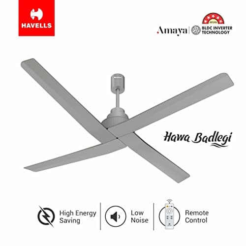 Havells Amaya 1400Mm Energy Saving With Remote Control 5 Stars Decorative Bldc Ceiling Fan (Silver Ash) 2