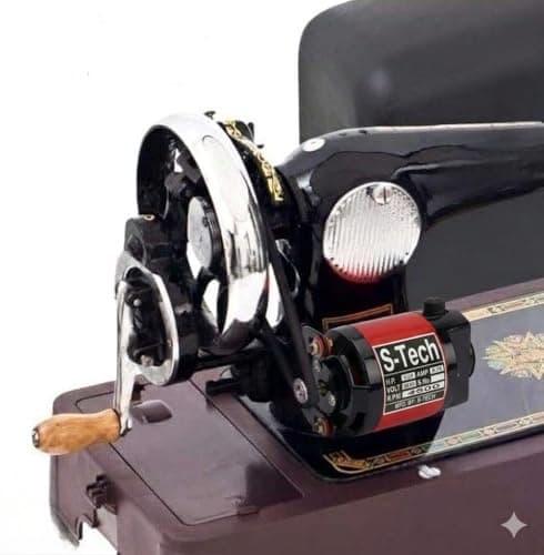 Pro Domestic Mini Electric Sewing Machine Motor 1/20 HP 4500 RPM | Heavy Duty Foot Controller with Long Wire | Domestic Silai Machine Ki Motor Set 2 Carbon & Belt | 220V | 6 Months Warranty (Red)