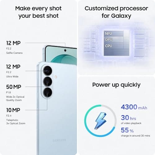 Samsung Galaxy S26 5G (Sky Blue, 12GB RAM, 256GB Storage)|Exynos 2600 Processor|50MP + 12MP Dual Camera|12MP Front Camera|6.3" Full HD+ Display|4300mAh Battery 4