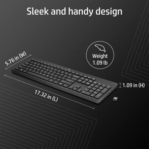 HP 230 Wireless Black Keyboard with 2.4GHz connectivity up to 10m, 12 Function Keys and 16-Month Long Battery Life. 3-Years Warranty.(3L1E7AA) 3