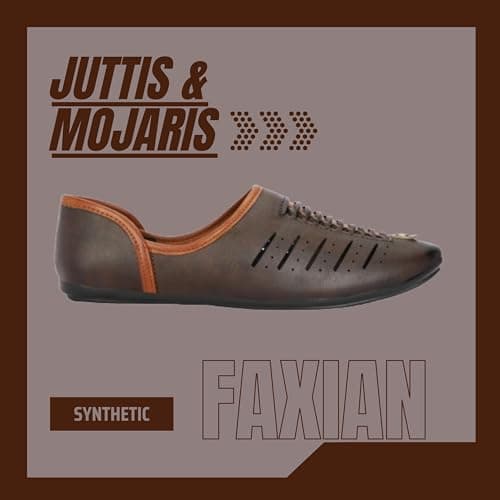 FAXIAN Men's Brown Synthetic Slip_On Comfortable/Attractive & Ethnic Nagra Juttis & Mojaris 08 (UK/India) (2005) 2