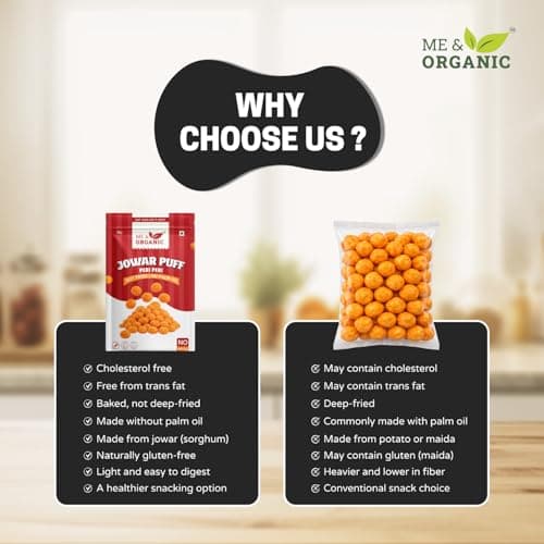 ME&ORGANIC Jowar Puffs Peri Peri Flavor | Healthy Roasted Sorghum Snacks | Gluten-Free, High Fiber, Light & Crunchy Snack | No Maida, No Preservatives | 50g Pack (Pack of 5) 4