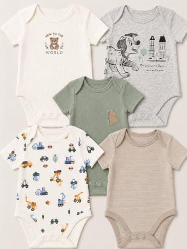 TuddyBuddy 100% Cotton Multi Color Romper/Bodysuit for Baby Boy & Baby Girl - Pack of 5 Bodysuits (Pack of 5 - Blues & Greys - Half Sleeves, 18-24 Months) 2