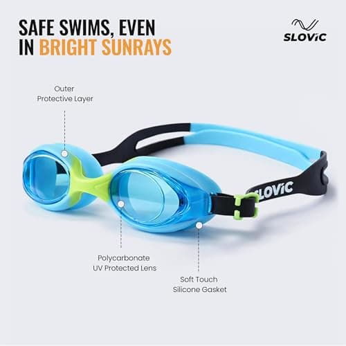 SLOVIC Swimming Goggles for Kids 10-14 Years with Silicon Nose Bridge | Accessories for Kids | Anti-Fog & UV Protected Goggles for Kid | Swimming Glasses for Kid with Adjustable Straps | Blue 3