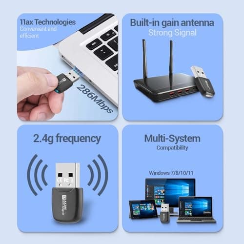 UNIGEN USB WiFi 300 Mbps Dongle Adapter for Desktop PC with Led Light, WiFi 6 Receive with 2.4GHz, 300m External Wireless Network Card Supports Windows 7/10/11 Free Drive 802.11ax 4