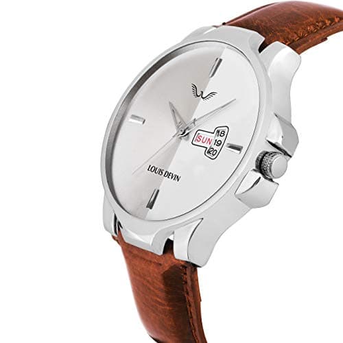 LOUIS DEVIN Leather Analog Men Watch (Silver Dial Brown Colored Strap), Brown Band 2