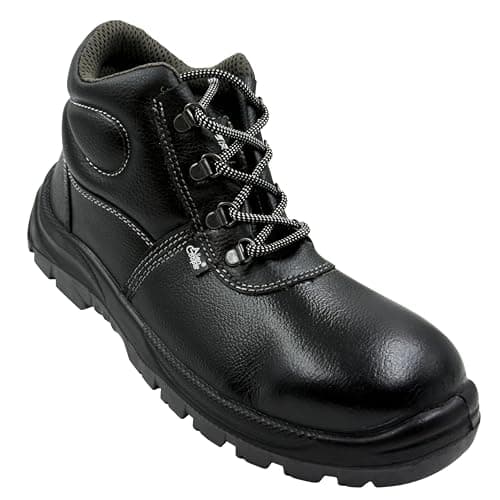 Allen Cooper 1008 Hi-Ankle Men's Safety Shoe, Size-8 UK, Black-Grey (Free Socks)