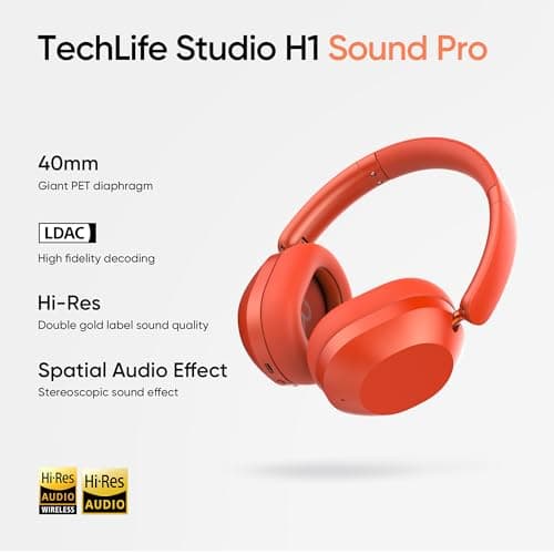 realme TechLife Studio H1 Over The Ear Over Ear Wireless Headphone with 70Hours Playtime 360° Spatial Audio, 40mm Drivers, 80ms Superlow Latency, 43 dB Adaptive ANC-Red 3