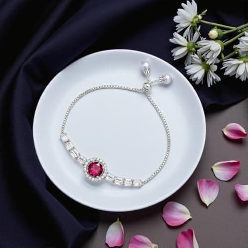 ACCESSHER Women's & Girls Silver Plated Violet Marquise Crystal Adjustable Bracelet, Stylish Bangle Charm Chain Bracelet Gift For Birthday, Valentine's & Friendship 4