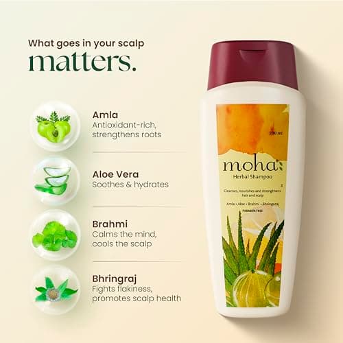 Moha Herbal Shampoo With Amla, Aloe, Bhringraj & Brahmi for Cleansing, Nourishing & Strengthens Hair Roots and Scalp | Hair Growth & Anti-Hair Fall Daily Use Shampoo | Removes Dirt, Excess Oil, and Bu 5