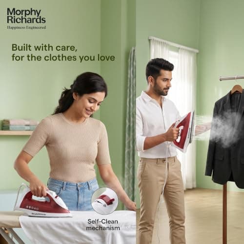 Morphy Richards Glide 1250W Steam Iron with Steam Burst, Vertical and Horizontal Ironing, Non-Stick Coated Soleplate, White and Red 5