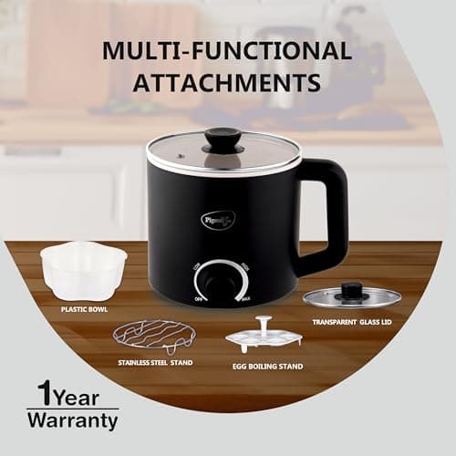 Pigeon By Stovekraft Swift Multi-Cook Kettle 1.5L, Egg Rack - Black | Double Layered | Food Grade Stainless Steel Inner Wall | Glass Lid | Auto Shut-Off, 600 Watts 5