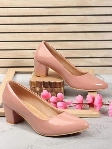 Buy Tale Women’s Pink Block Heel Pumps | Comfortable Slip-On Office Wear Shoes, Pink-8 2