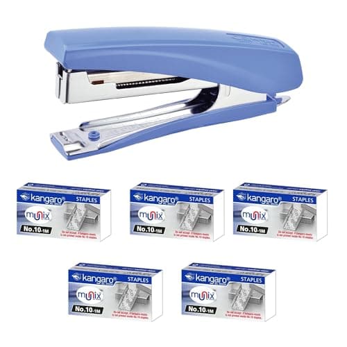 Kangaro Desk Essentials HD-10D & 10/1M Staples Combo | Standard Stapler with Quick Loading Mechanism | Sturdy & Durable for Long Time Use | Color May Vary, Pack of 1