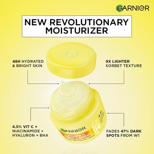 Garnier Fresh & Bright Vitamin C Sorbet Moisturizer, 4.5% Vit C + Hyaluronic Acid + Niacinamide + BHA, 9x Lighter Sorbet Texture, For Hydration & Dark Spot Reduction, Suitable for Oily to Normal & Com 2
