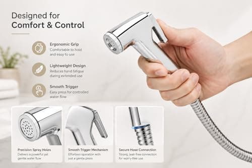 HOMEXA Health Faucet Jet Spray for Toilet & Bathroom | Chrome Bidet Sprayer Gun with 1.2m Stainless Steel Hose Pipe | ABS Body | Anti-Drip Nozzle | Easy Install (Pack of 1 (Only Gun)) 5