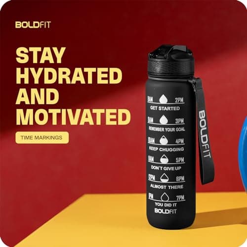 Boldfit Water Bottles Sipper Bottle for Adults, Kids,Unbreakable Motivational Water Bottle Time Mark Sipper with Straw & Time for Gym Office School Home Water Bottle for Kids - Black 5