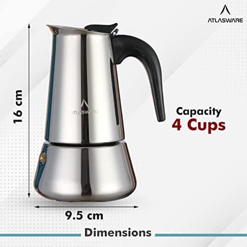 Atlasware Stainless Steel Coffee Maker | Filter Coffee Black Tea Pot Compatible with Induction, Gas Stove | Durable Compact BPA Free Espresso Percolator for Home, Kitchen and Travel (Silver, 4 Cup) 3