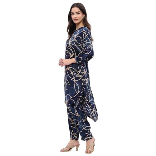 Rangriti Women's Navy Blue Floral Printed Straight Co-ord Set_36 4