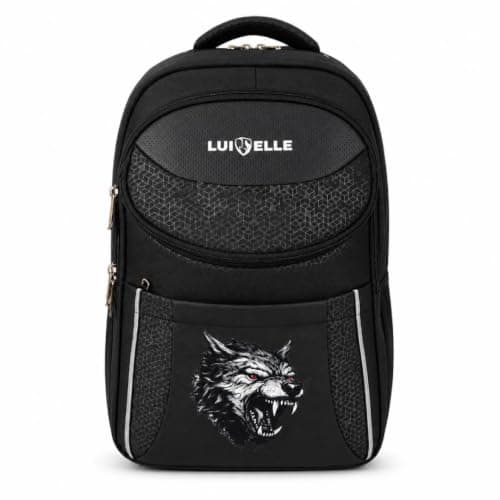 LUI ELLE Unisex Backpack, Black, Polyester and PU Fabric, 3-Compartment, Water-Resistant, Casual Daypack for Travel, College, and Office