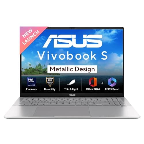 ASUS Vivobook S16, Intel Core Ultra 5 225H, 16GB RAM, 512GB SSD, FHD+ 16", Windows 11, Office Home 2024, Cool Silver, 1.7Kg, S3607CA-RP065WS, Intel iGPU, M365 Basic (1Year)* Metallic Design Laptop