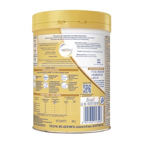 Nestlé NAN EXCELLAPRO Stage 1 Infant Formula Milk Powder with HMOs & Probiotic for Babies (Up To 6 Months), 400g Tin With Smartlid 2