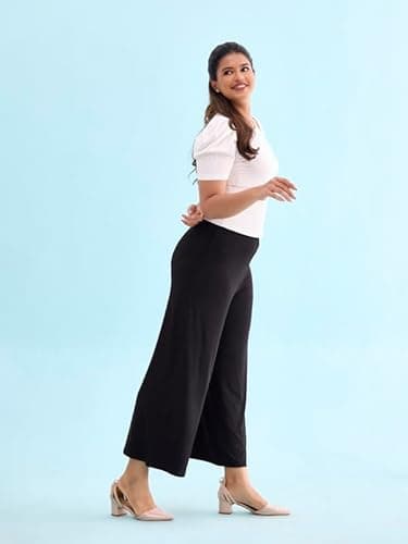 GO COLORS Women Black Mid Rise Viscose Knit Palazzo - 4XL 3
