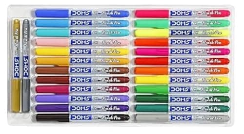 DOMS Brush Pen Box Pack | Flexible & Soft Tip That Gives Water Color Effect | Includes One Silver & Gold Shade Inside | Lightweight Brush Pens For Kids | Set Of 26 Shades 2