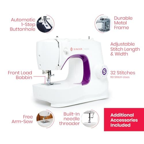 SINGER M3500 Lightweight & Portable Sewing Machine with Accessory Kit | 110 Stitch Applications, LED Light & 1-step Buttonhole | Great for Quilting, Crafts & Mending 2