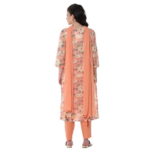 Rangriti Women's Cotton Blend Kurta Set (RTRZ20509SS25PCH_Peach 4