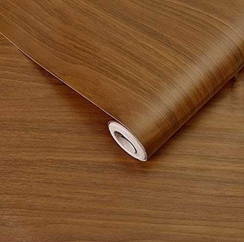 wolpin DIY Door Wallpaper (45 x 300 CM) | Vinyl Wood Texture Shelf Liner for Furniture, Table Top, Wardrobe, Cupboard & Almirah Makeover | Self Adhesive PVC Sheet in Brown for Home Decoration