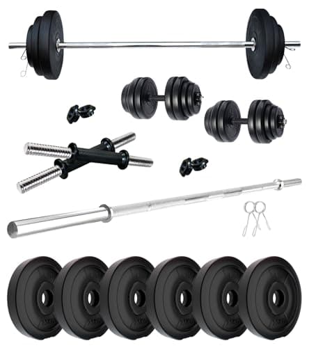 Kore PVC 15 Kg Home Gym Set with One 3 Ft Straight Rod and One Pair Dumbbell Rods, Multicolour