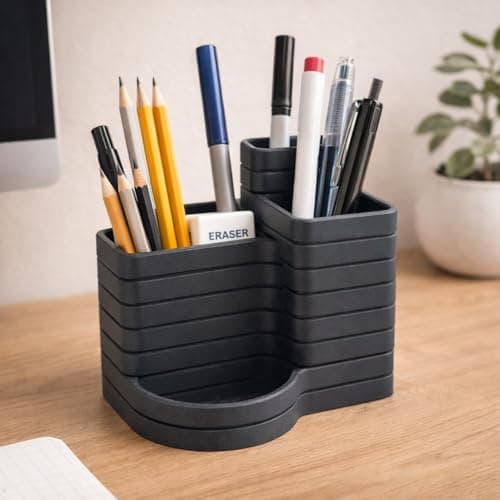CUBIX3D Premium Desk Organizer with 5 Compartments | Modern Black Pen Stand for Office Desk | Tabletop Stationery & Accessories Holder for Work From Home & Study Table