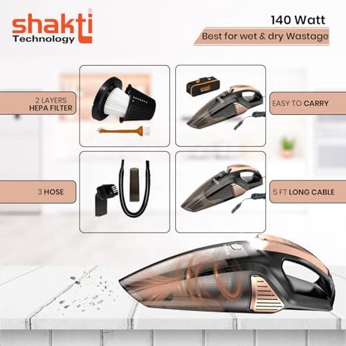Shakti Technology Sweep High Power Auto Car Vacuum Cleaner for Deep Cleaning, Hand Held Portable Cars Vacuum for Car Cleaning with DC 12V, 140W Vacuum Motor & 5000 PA Powerful Suction 4