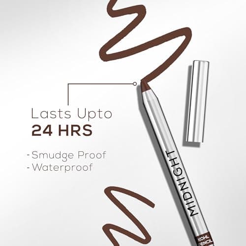 RENEE Midnight Kohl Pencil- Brown | Waterproof, Smudge-proof Kajal With Sharpener | Matte Finish, Long-lasting Upto 24 Hours | One-swipe Application With Vitamin E | 1.5 g 3