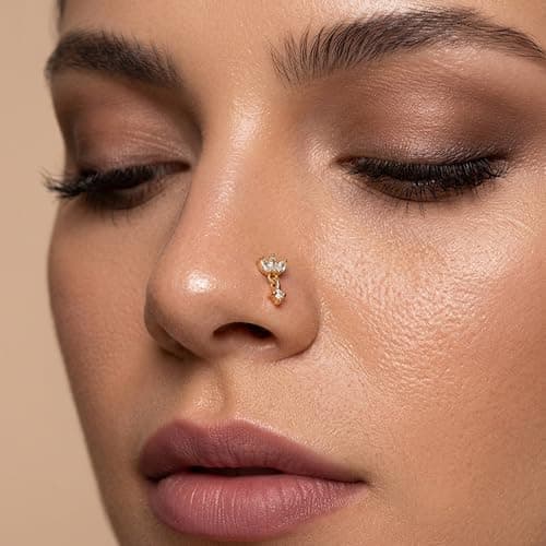TOUCH925 Pure 925 Silver Lotus Cluster Dangling Nose Pin for Women 5