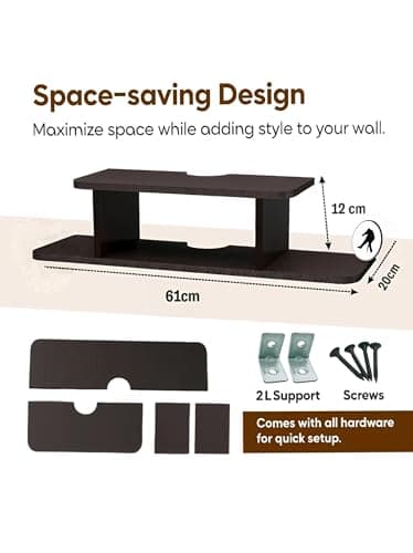 NOYOTA Wooden Floating TV Entertainment Unit - Wall Mounted Stand for Set Top Box, Wall Hanging Storage Shelf/Cabinet/Rack for Home, Bedroom, Living Room – Brown 2