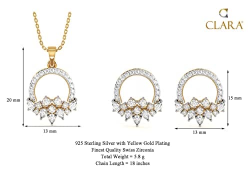 Clara 925 Sterling Silver Tica Pendant Earring Chain Jewellery Set | Gold Rhodium Plated, Swiss Zirconia | Gift for Women & Girls 4