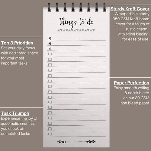 The Papier Ocean Improve Productivity Things To Do List Notepad - Daily Task Planner (Beige Craft - Spiral - Things To Do, MOQ-2), 90 Pages 2