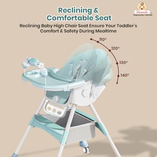 Infantso Feed-X (5-in-1) Baby High Chair/Baby Feeding Chair with Foot Support for 0 to 5 Years Baby, High/Feeding Chair Foldable, Height Adjustable, Safety Harness, Wheels, Cushion, Portable Chair 2