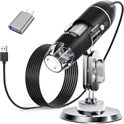 Tobo Portable USB Digital Microscopes 40X-1000X Electron Microscope with 8 LED Light and Silver Bracket Mini Microscope Endoscope Camera Magnifier with Stand TD-585IM.