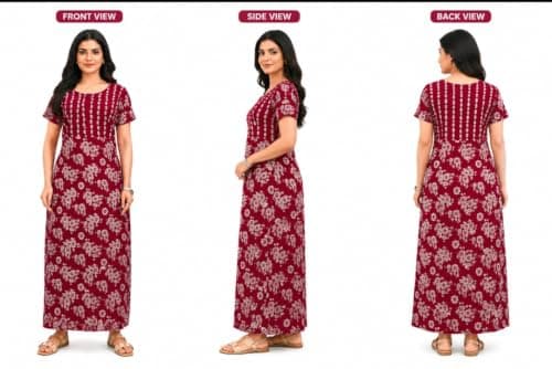 Cotton Nighty for Women | Stylish Maxi Length Night Gown | Soft & Comfortable Nightwear with Pocket | Available in L to 3XL (Wine Bouquet, 3XL) 4