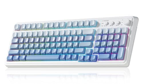 AULA S99 Gaming Keyboard, Wireless Computer Keyboards, Tri-Mode Bluetooth Creamy Custom Keyboard with Number Pad, RGB Backlit Media Knob Cute Programmable Keyboard for PC Gamer - Gradient Blue
