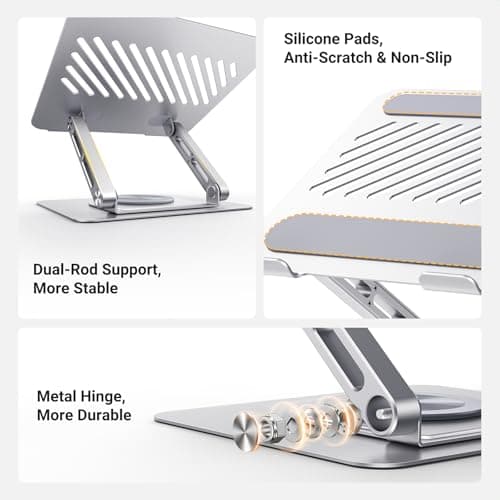 UGREEN Laptop Stand for Desk Holder with 360° Rotating Base, Adjustable Computer Riser Ergonomic, Compatible with MacBook, Notebook, up to 17.3 Inch 5