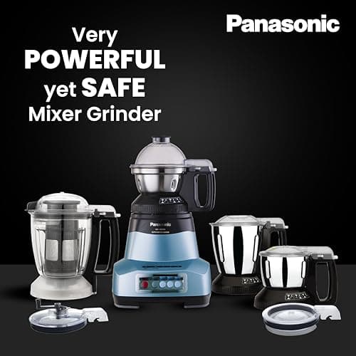 Panasonic Heavy Duty Mixer Grinder For Kitchen MX-AE486 (Light Blue) Monster Series Powerful 2000W Motor |3 Stainless Steel Multipurpose + 1 Juicer Jar |Warranty 2 Years on Product & 5 Years on Motor 2