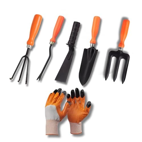 Kraft Seeds by 10CLUB Essential Gardening Hand Tools - 6 pieces | Gardening Tool Set Combo | Durable Home Garden Tool Kit for Soil | Cultivator | Fork Trowel | Weeder | Khurpi | Garden Gloves