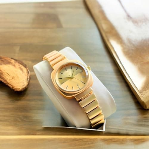 styledose watch's Unique Design Elements (Round face in Square Frame, 5 Color Eddy dials & Belt) Steel Chain Strap Stylish Girls Ladies Fashion Wrist Watches Analog Watch for Women (Gold) 2