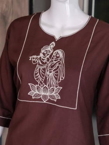 Women's Embroidered Straight Kurta & Pant Co-Ord Set (IN, Alpha, XL, Regular, BROWN) 3