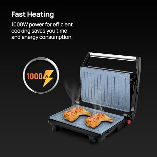 Wipro Elato BS202 1000 Watt Ceramic Grill Sandwich Maker, Scratch Resistant, 180° Open Sandwich Griller, Auto Cutoff, Non Toxic BPA, PTFE & PFOA Free, 2 Year Warranty, Regular Bread Size for 2 Slices 5