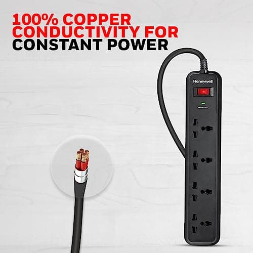 Honeywell Surge Protector, 4 Universal Sockets,15000Amp, 2 Meter Cord, Device Secure Warranty, Automatic Overload Protection, Spike Guard/Extension Board, Master Switch, 3Years Manufacturer Warranty 4